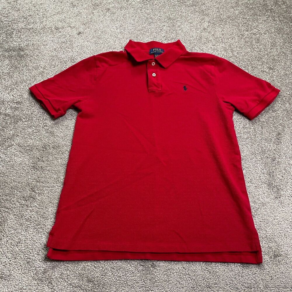 Ralph Lauren Polo Shirt Boys XL Red Solid Short Sleeve Cotton Outdoor Golf Top